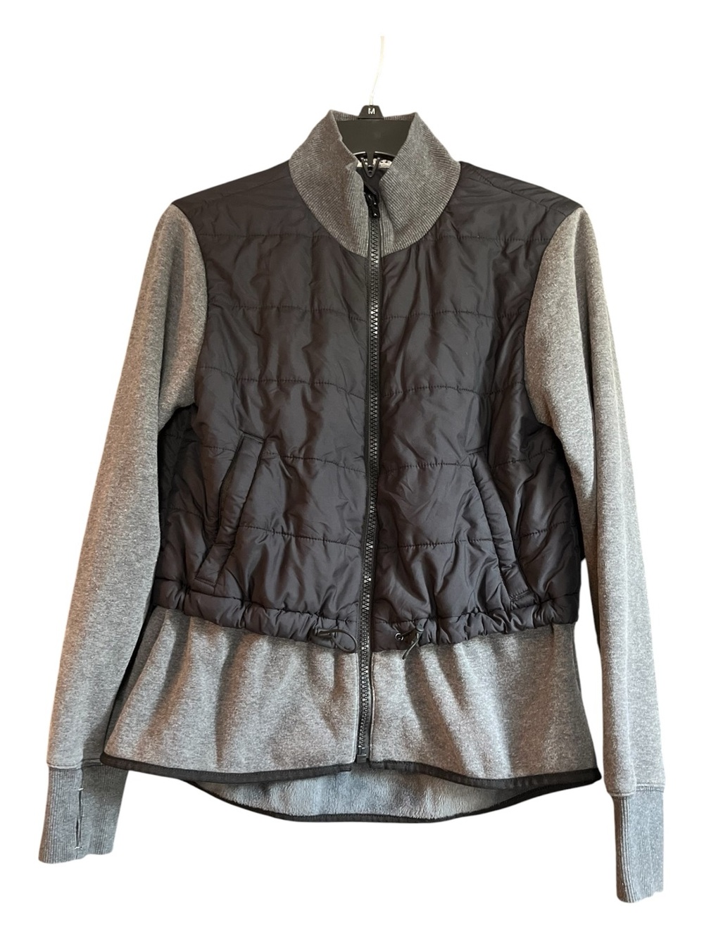 Athleta Fjord Hybrid PrimaLoft Jacket Gray Black Quilted Fleece Moto Sz S